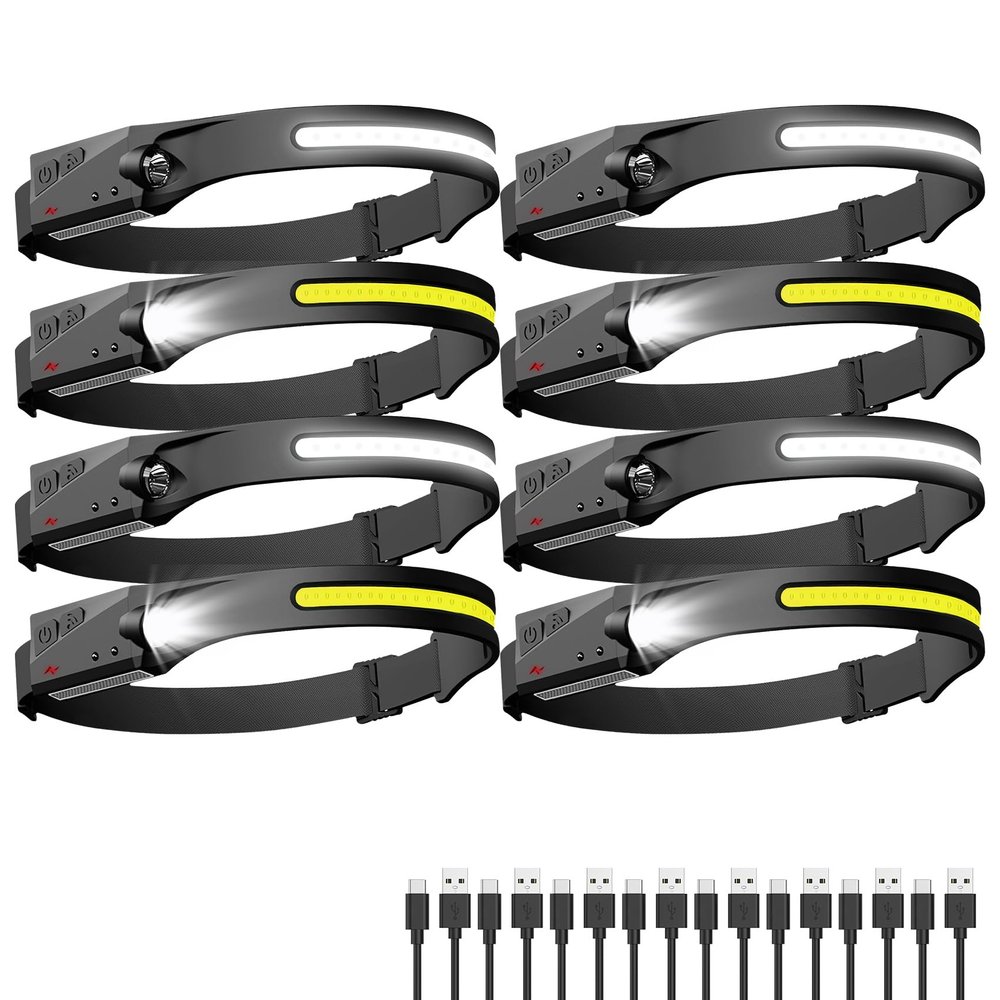 AXRUNZE Headlamp Rechargeable 8 Pack, LED Headlight Flashlight Super Bright with 230 Wide Beam, 5 Modes Waterproof Head Lamp for Outdoor Hiking Running Camping