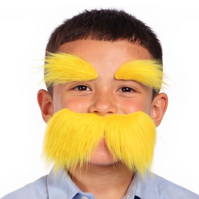 Big Fake Mustache and Eyebrow Set Mustaches for Costume and Halloween Festival Party (YellowC)