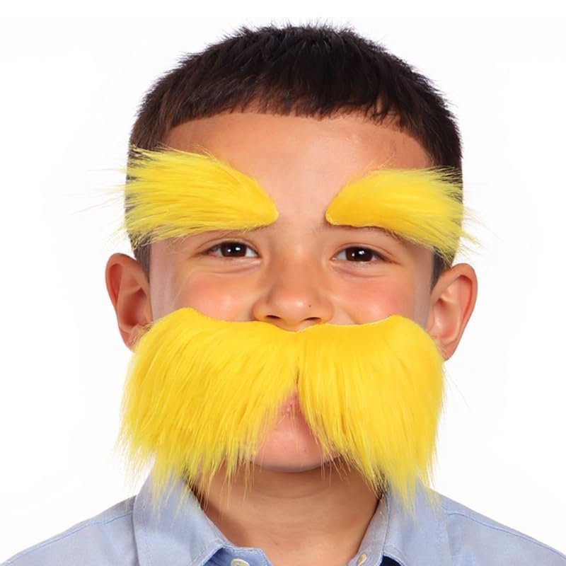 Big Fake Mustache and Eyebrow Set Mustaches for Costume and Halloween Festival Party (YellowC)