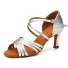 SWDZM Women Latin Dance Shoes Satin Professional Ballroom Salsa Practice Performance Dance Shoes,Silver,Heel 3 inch,Suede Sole,US 8 view 1