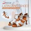 SWDZM Women Latin Dance Shoes Satin Professional Ballroom Salsa Practice Performance Dance Shoes,Silver,Heel 3 inch,Suede Sole,US 8 view 3