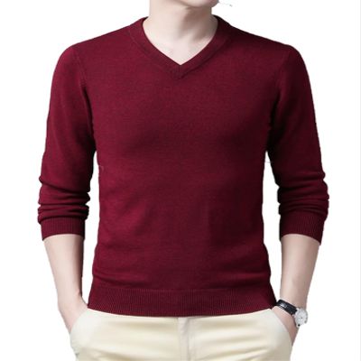 UNeedVog Men's Pullover Sweaters V-Neck Slim Fit Knitted Jumpers Casual Long Sleeve Solid Sweater Red