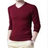 UNeedVog Men's Pullover Sweaters V-Neck Slim Fit Knitted Jumpers Casual Long Sleeve Solid Sweater Red view 3