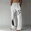 BUDDHI Men's Bird Print Japanese Pants Summer Beach Pants Feather Print Harem Pants Gym Running Workout Pants Techwear Streetwear Hip Hop Joggers Lightweight Elastic Waist Harem Pants White, Medium view 2