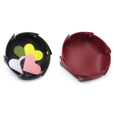 2PCS Black and Red PU Leather Tray Round Leather Valet Tray for Women Jewelry Key Tray Organizer Desk Storage Plate for Key Coin Phone Jewelry Wallet Watch Rings Sunglasses