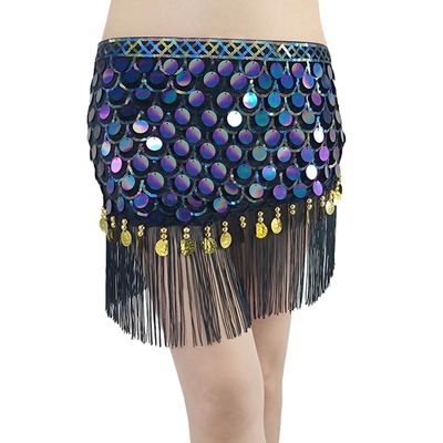 Belly Dance Hip Scarf, Sweet Belly Dance Skirt Wrap Performances Bling Sequins Tassels Belly Dancing Costume for Womens Black