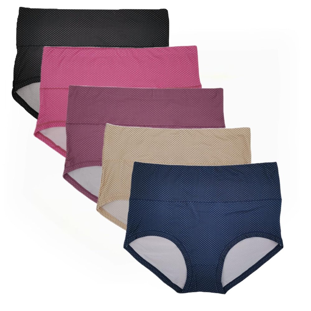 5 Pack Plus Size High-rise Women's Panties Polka Dots Printing Women's Briefs Shapewear (US, Alpha, X-Large, Plus, Regular, 1)