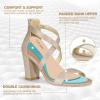 ZURIN Women's Strappy Block Heels Chunky High Heels Sandals Open Toe Ankle Strap Pumps Dress Shoes for Wedding Bridal Evening Party Prom Gold Glitter view 4