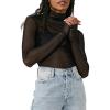 Sheer Mesh Long Sleeve Layering Top for Women Mock Neck Floral Lace Tshirt See Through Tee Shirt Blouse(Dot Black,X-Large view 1