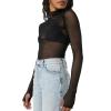 Sheer Mesh Long Sleeve Layering Top for Women Mock Neck Floral Lace Tshirt See Through Tee Shirt Blouse(Dot Black,X-Large view 2