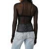Sheer Mesh Long Sleeve Layering Top for Women Mock Neck Floral Lace Tshirt See Through Tee Shirt Blouse(Dot Black,X-Large view 3