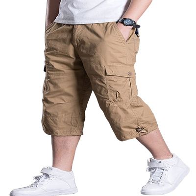 LAVIQK Men's Casual Cargo Shorts 16" Inseam Below Knee Multi Pocket 3/4 Capri Long Shorts Twill Relaxed Fit Pants