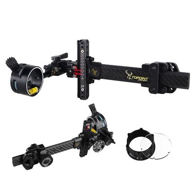 Compound Bow Sight Carbon Fiber Bar Micro Adjustable Bow Sight T Shape Single Pin Target Sight (Bow Sight with 4X Lens)