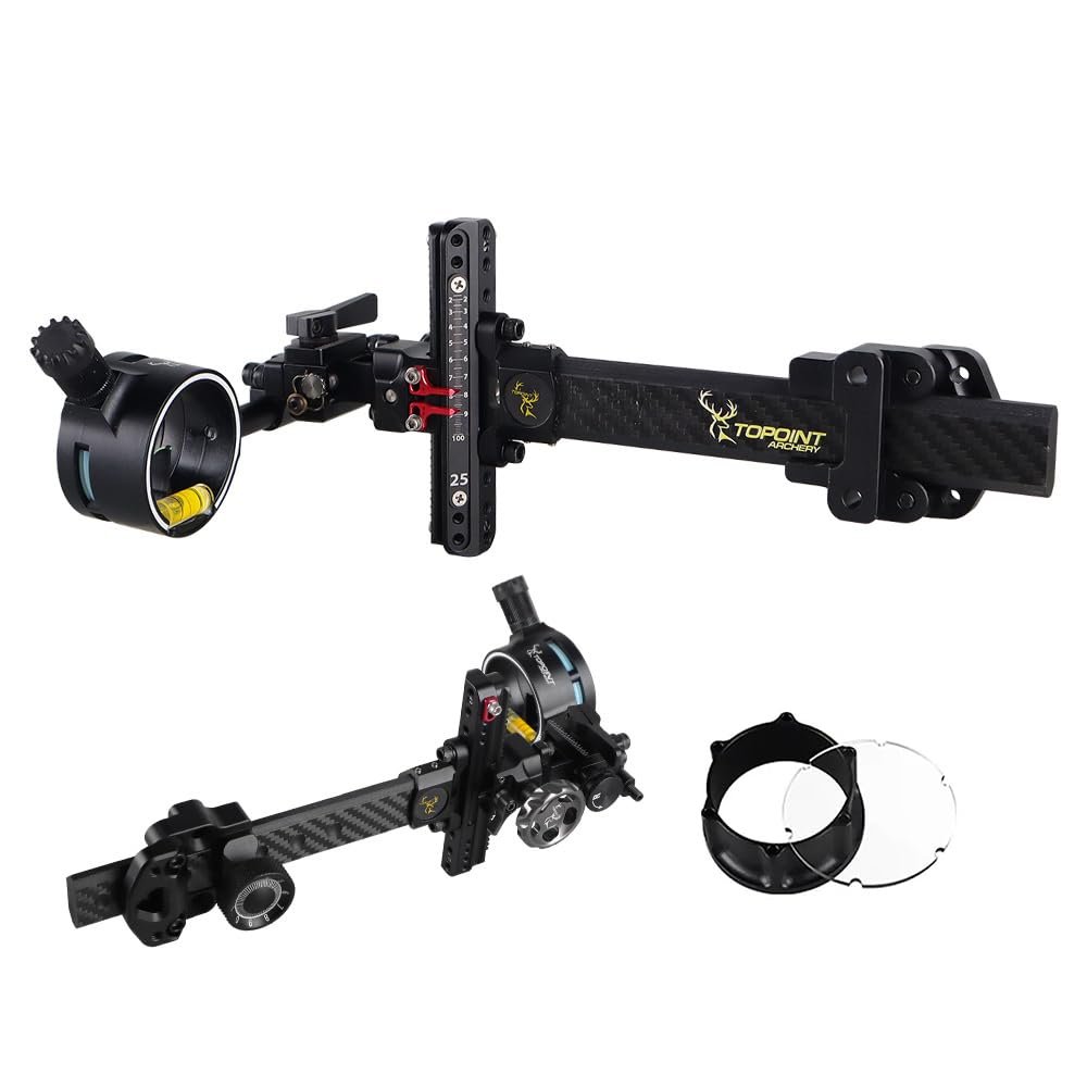 Compound Bow Sight Carbon Fiber Bar Micro Adjustable Bow Sight T Shape Single Pin Target Sight (Bow Sight with 4X Lens)