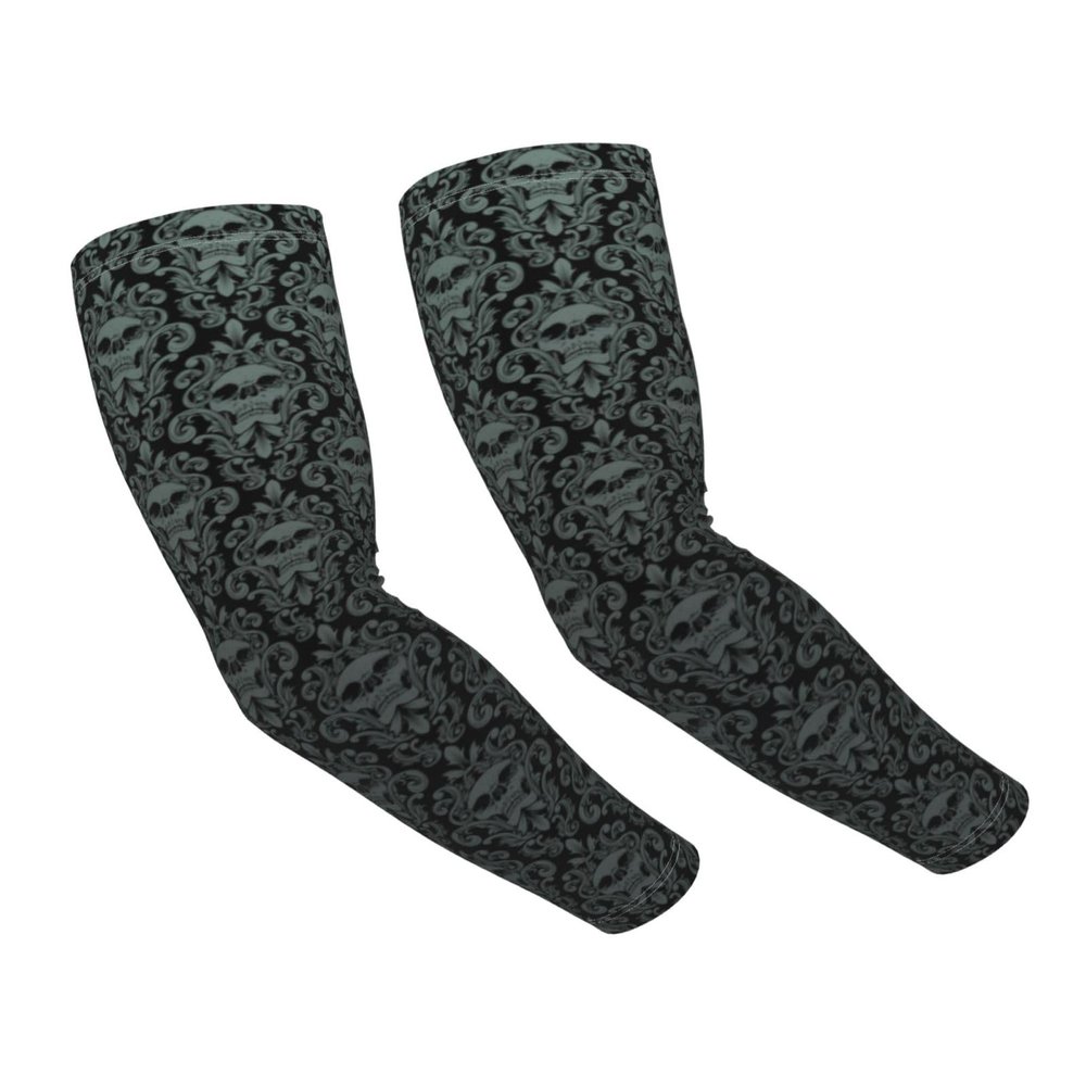 Vykmvtyb Gothic Black Skull Sun Protection Cooling Arm Sleeves For Men Women, Uv Compression Cooling Sleeve For Sports,Cooling Comfort, And Versatility