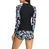 Huilaibazo Women Long Sleeve Rash Guard Swimsuit Summer Beach Surfing Swimwear UPF 50+ and Boyshort 2 Piece Bathing Suit view 4