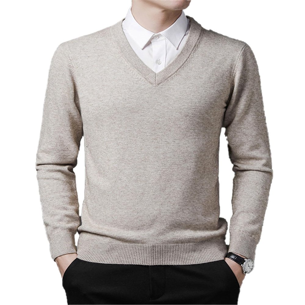 UNeedVog Men's Pullover Sweaters V-Neck Slim Fit Knitted Jumpers Casual Long Sleeve Solid Sweater