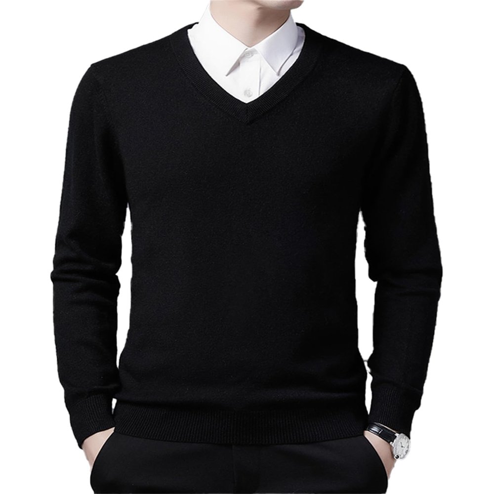 UNeedVog Men's Pullover Sweaters V-Neck Slim Fit Knitted Jumpers Casual Long Sleeve Solid Sweater