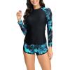 Huilaibazo Women Long Sleeve Rash Guard Swimsuit Summer Beach Surfing Swimwear UPF 50+ and Boyshort 2 Piece Bathing Suit view 4