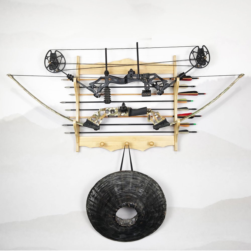 SUYUDD Wall Mount Sword Stand Bamboo Bow Arrow Wall Rack Storage Display Holder Bow Arrow Rack Sword Display Holder, 1-6 Layer