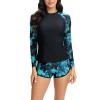 Huilaibazo Women Long Sleeve Rash Guard Swimsuit Summer Beach Surfing Swimwear UPF 50+ and Boyshort 2 Piece Bathing Suit view 3