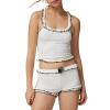 Lnzyyephy Women Floral Print Two Pieces Outfit Y2K Sleeveless Cami Cropped Tank Tops High Waist Shorts Pajamas Set (Ribbed-White 002, XL) view 1