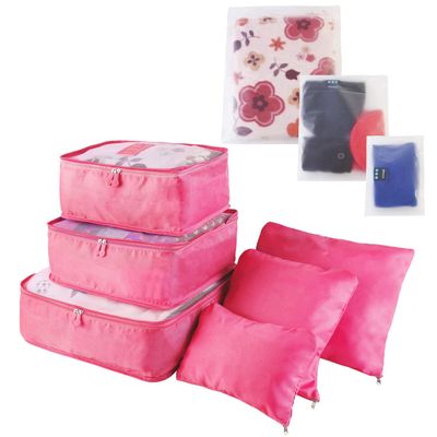 9 Piece Clothes Storage Bag Waterproof Travel Luggage Organizer Clothes Packing Box (Deep pink)