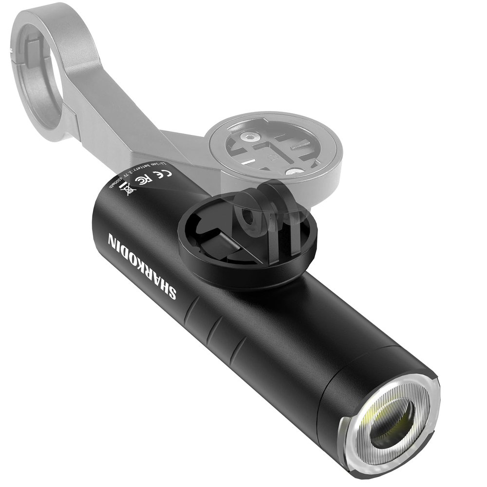 SHARKODIN 1500 Lumens Bike Headlight Rechargeable, Rotating Lens Anti-Glare Bicycle Light for Night Riding for MTB Road Gravel Bike, Compatible with Garmin/GoPro Mount (1500 Lumens - 4500m Ah)