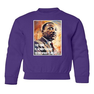 superhotapparel Right Time To Do What Is Right MLK Day Celebration Youth Crewneck Sweatshirt (Purple, Youth Medium)
