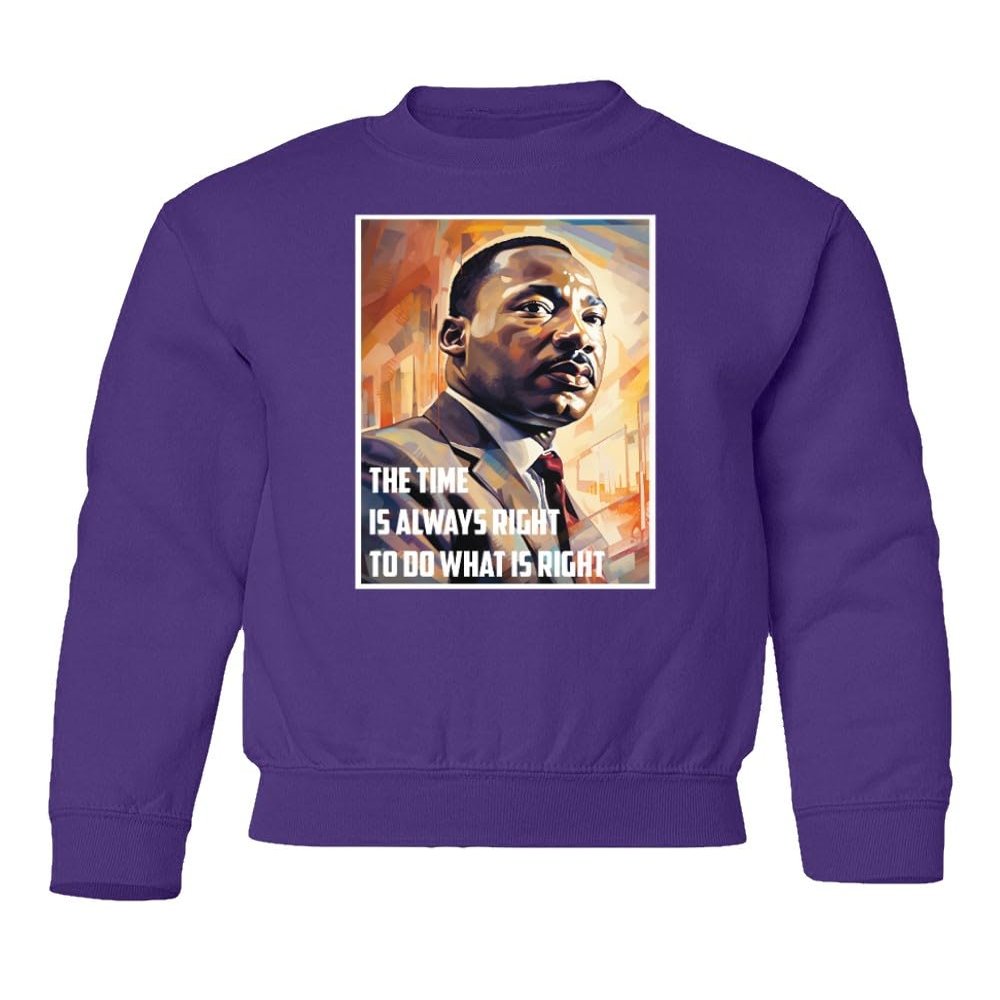superhotapparel Right Time To Do What Is Right MLK Day Celebration Youth Crewneck Sweatshirt (Purple, Youth Medium)