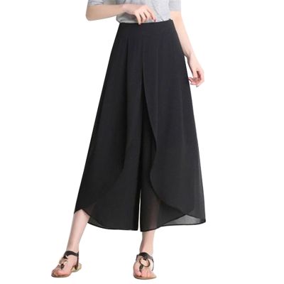 YOLAI Chiffon Pants for Dance High Waisted Dance Pants Girls Women's Boho Casual Wide Leg Palazzo Lounge Pants (Green, L)