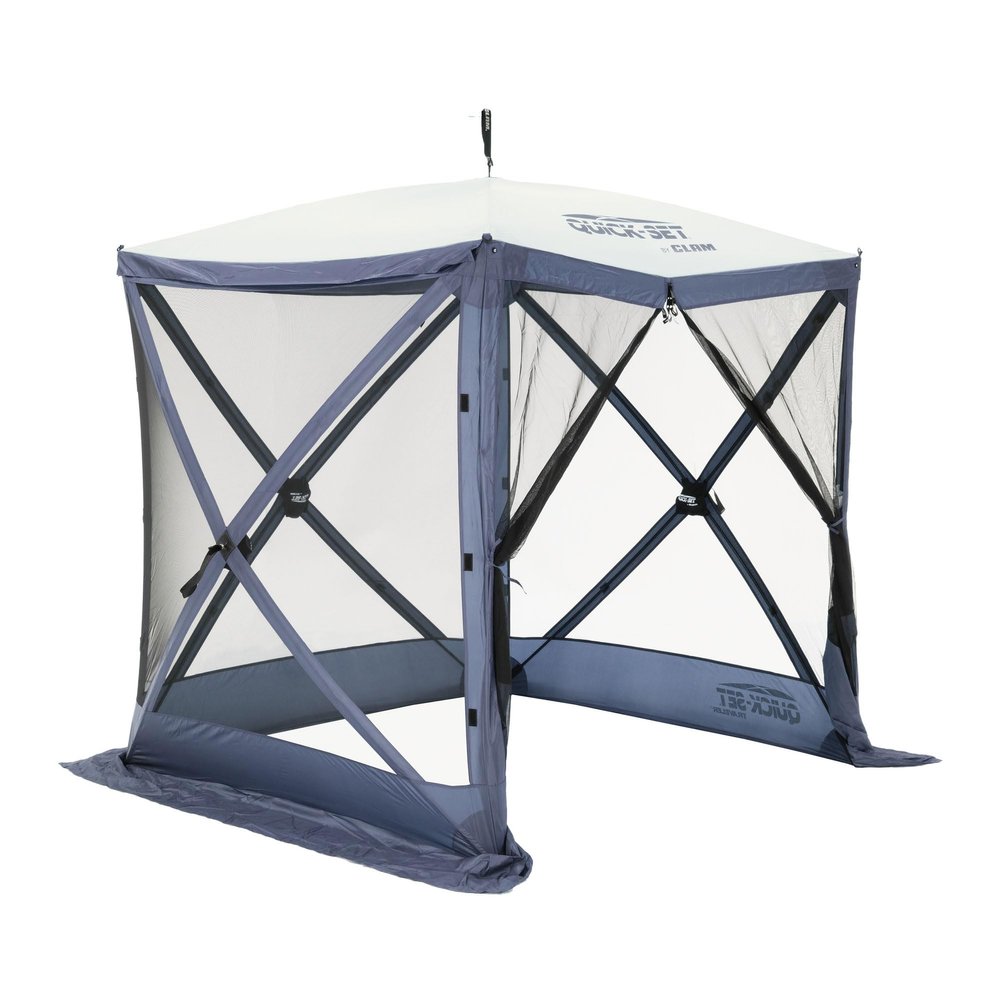 CLAM Pop Up Screen Tent, 6' x 6' Outdoor Camping Gazebo, Portable 4-Sided Canopy with Ground Stakes & Carry Bag, Traveler, Blue
