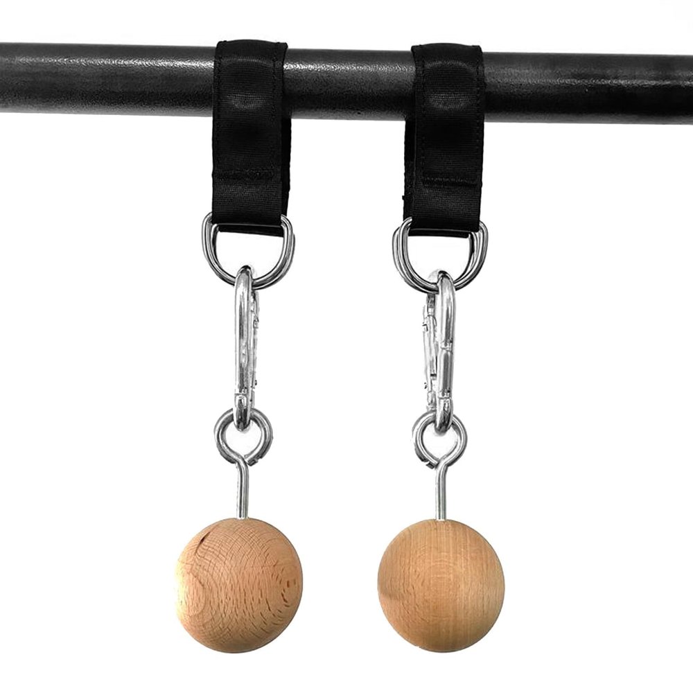 HERCHR Rock Climbing Training Pull Up Ball Hold Grips, Wooden Non-Slip Hand Grips Balls & Straps for Strength Training, Forearm and Chin Up Bar, Kettlebell, Barbell, Home Gym Workout