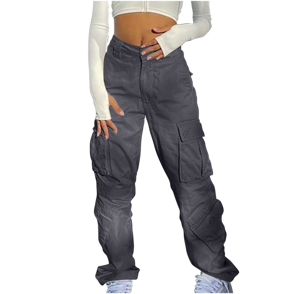 NineFit Basics Cargo Pants Women High Waisted Wide Leg Pants Casual Baggy Fashion Y2K Teen Girls Streetwear Patchwork Hiking Trousers, Medium, A06_dark Gray