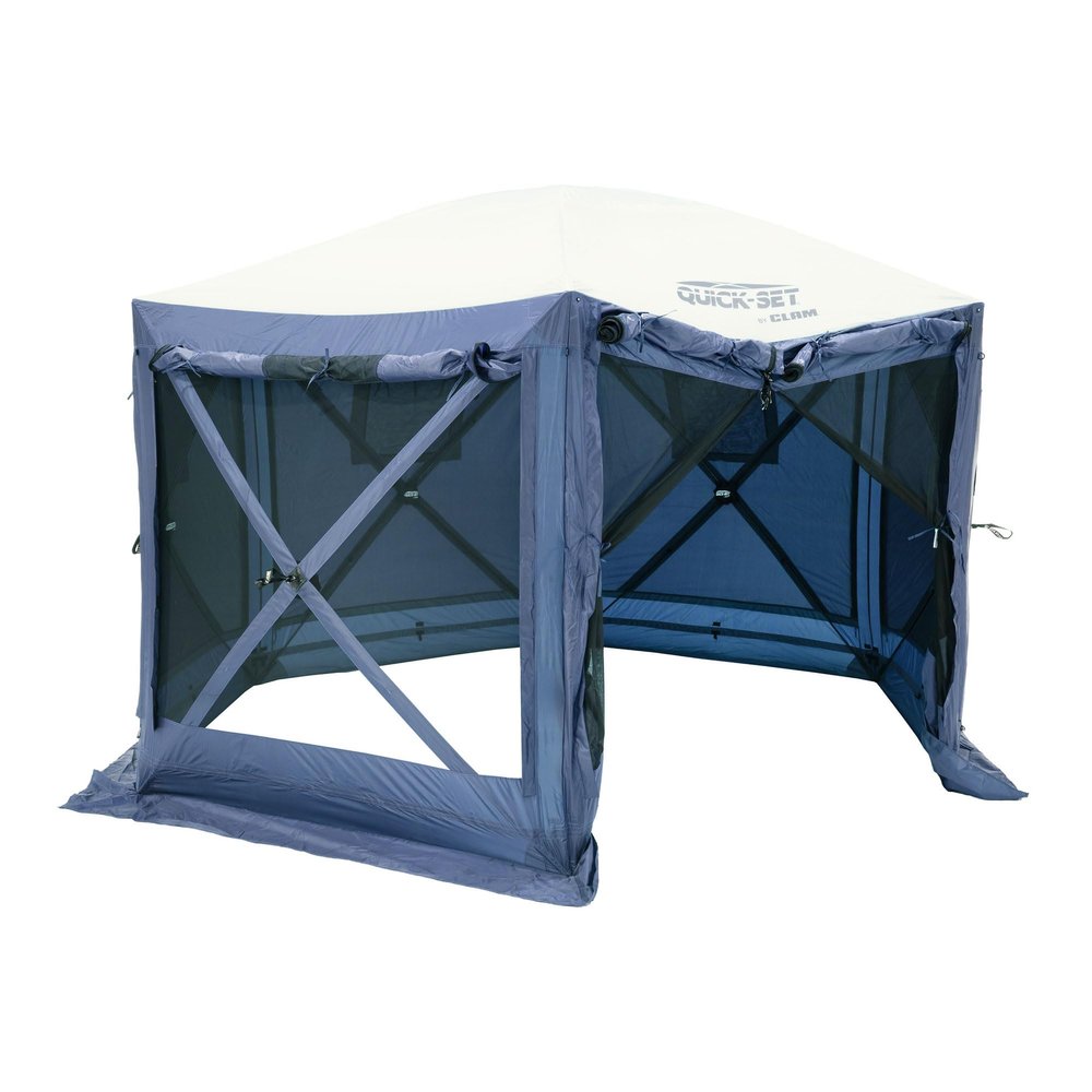 CLAM 12.5 x 12.5 Feet Quick-Set Pavilion Portable Outdoor Canopy Shelter, Slate Blue  Pop-Up Gazebo Camping Tent with Wind Panels and Bug Mesh Screen
