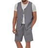 Cambkatl Men's Linen 2 Piece Outfits Sleeveless Casual Button Down Vest and Shorts Solid Color Vacation Beach Sets view 1