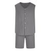 Cambkatl Men's Linen 2 Piece Outfits Sleeveless Casual Button Down Vest and Shorts Solid Color Vacation Beach Sets view 3