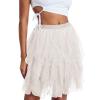 Women's Tulle Mini Skirt Ruffled Mesh Puffy Ballet Tutu Skirts 50s Carnival Party Elastic Waist Short Underskirts (White, One Size) view 1