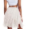 Women's Tulle Mini Skirt Ruffled Mesh Puffy Ballet Tutu Skirts 50s Carnival Party Elastic Waist Short Underskirts (White, One Size) view 2