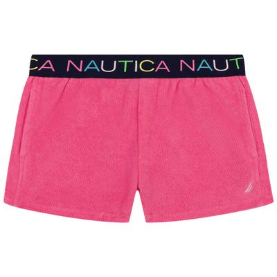 Nautica Girls' Pull-On Shorts with Logo Elastic Waistband, Carmine Rose, 2T
