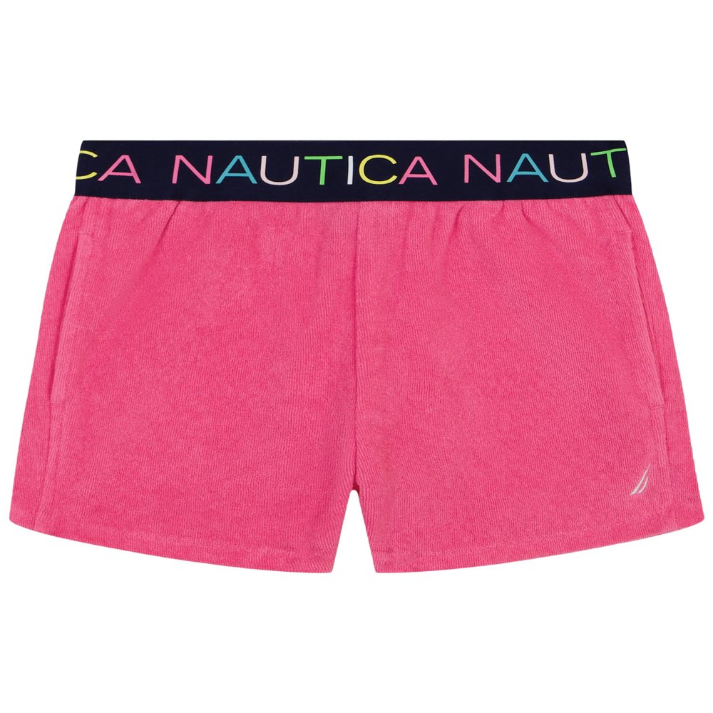 Nautica Girls' Pull-On Shorts with Logo Elastic Waistband, Carmine Rose, 2T