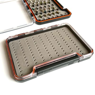 Mavrk Fly Fishing Mini Floating Fly Box, Waterproof Compact Euro Nymph Fly Box with Clear Plastic Lid, Secure Latch Closure, High Density Foam Insert with 103 Fly Slots