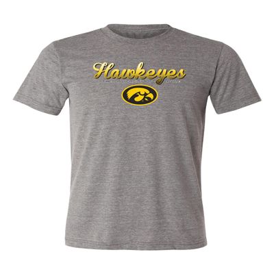 CornBorn Iowa Hawkeyes Tshirt - Premium Tri-Blend Script Hawkeyes Full Color Fade Oval Tigerhawk - Premium Heather - XL