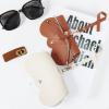 Chfory Soft Leather Sunglasses Bag, Portable Leather Glasses Case Holder Sunglasses Pouch, glasses Organizer Bag with Strap (Orange+Coffee) view 2