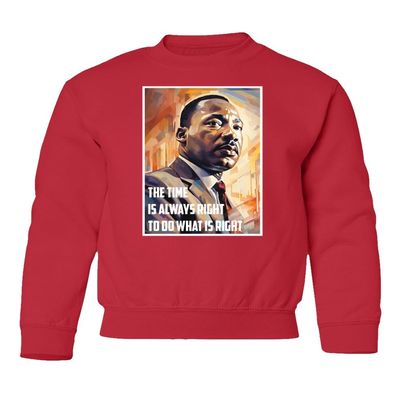 superhotapparel Right Time To Do What Is Right MLK Day Celebration Youth Crewneck Sweatshirt (Red, Youth Medium)