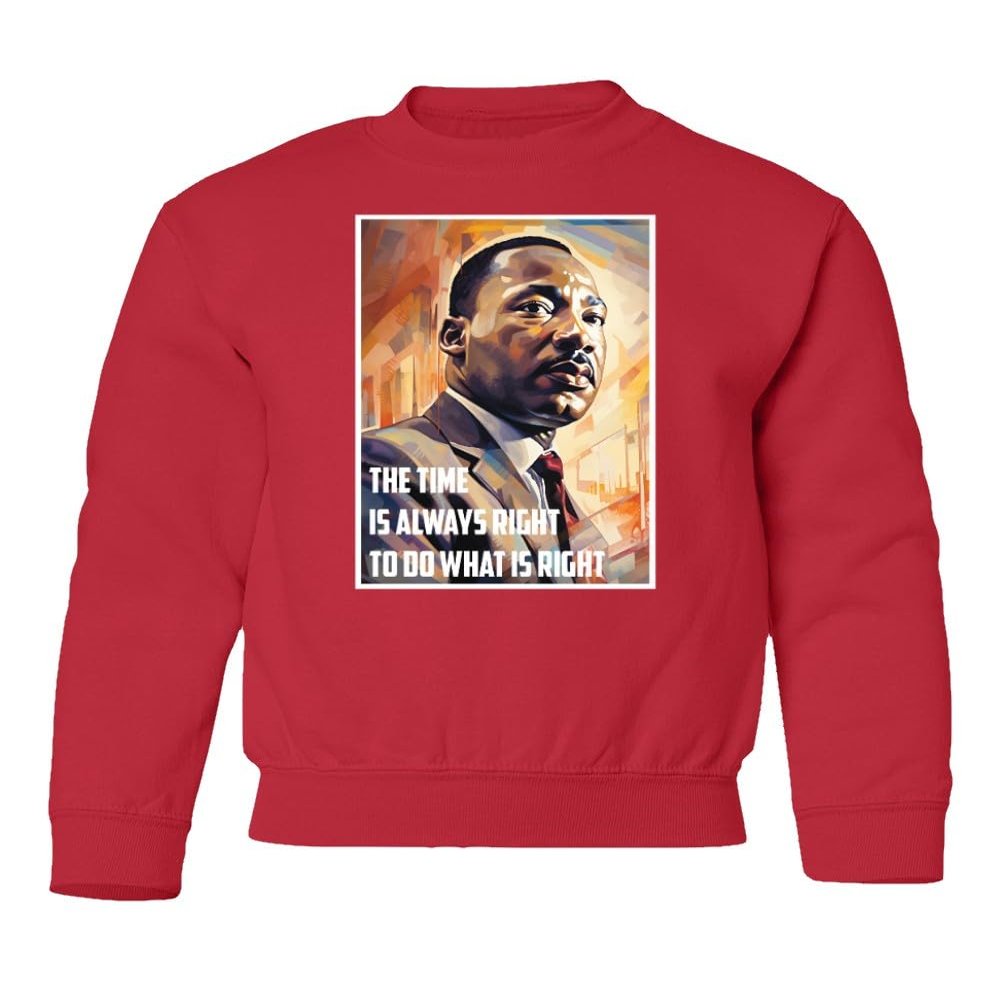 superhotapparel Right Time To Do What Is Right MLK Day Celebration Youth Crewneck Sweatshirt (Red, Youth Medium)