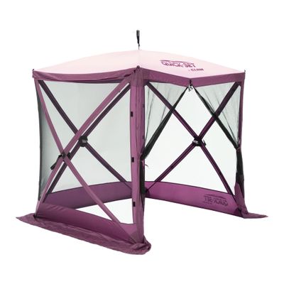 CLAM Pop-Up Screen Tent, 6' x 6' Outdoor Camping Gazebo, Portable 4-Sided Canopy with Ground Stakes & Carry Bag, Traveler, Plum