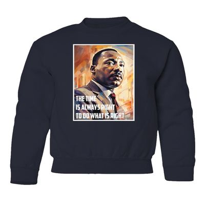 superhotapparel Right Time To Do What Is Right MLK Day Celebration Youth Crewneck Sweatshirt (Navy, Youth Medium)
