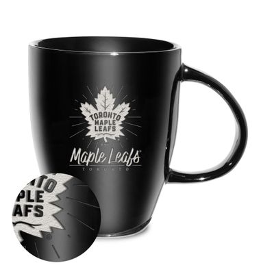 Rico Industries NHL Hockey Toronto Maple Leafs Sunburst Black 18oz Laser Engraved Ceramic Lustre Mug