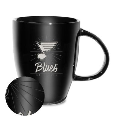 Rico Industries NHL Hockey St. Louis Blues Sunburst Black 18oz Laser Engraved Ceramic Lustre Mug